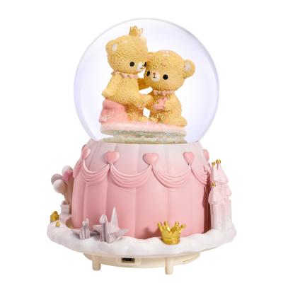 China Wholesale Christmas Gift Bear Crystal Ball Music Box Mini Ball Glass Crystal Can Be Customized for sale