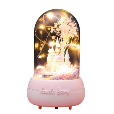 China As Shown Cartoon Glass Resin Flower Led Flower Fairy Tale Girl Castle Night Light Bedroom Decoration Children Gift for sale