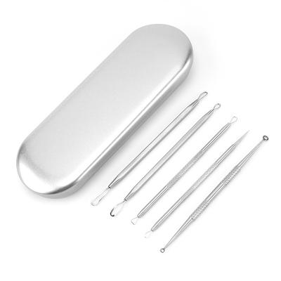 China 5 Pcs Comfortable Stainless Steel Blackhead Removal Pimple Extractor Surgical Satisfying Blackhead Remover Tool Kit In Metal Case for sale