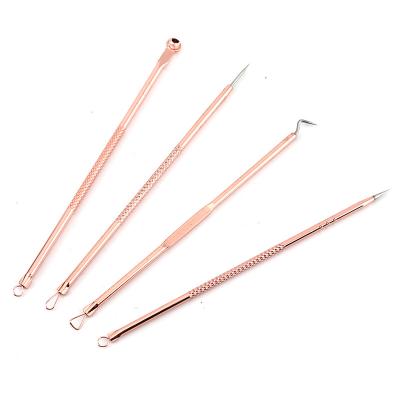 China Comfortable 4pcs Blemish Extractor Tools Rose Gold Stainless Needle Blackhead Remover Whiteheads And Acne for sale