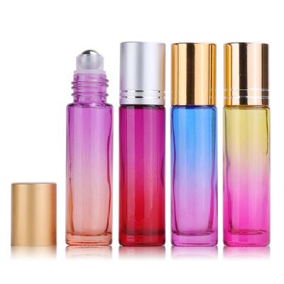 China Essential Oil Cosmetic Roller Bottles 10ml Colored Glass Cosmetic Vials Roll On Bottles With Stainless Steel Rollerball for sale