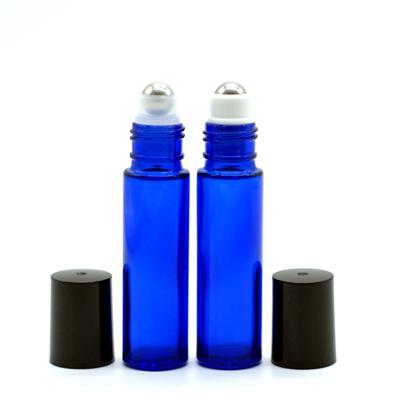 China Cobalt Blue Cosmetic 10ml Roll On Bottles Essential Oil Cosmetic Vials Roll On Bottle For Essential Oil, Perfume for sale