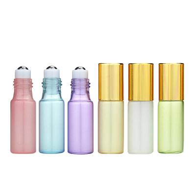 China 10ml Cosmetic Glass Roll On Bottles Colorful Refillable Vials 3ml 5ml Perfume Essential Oil Roll On Bottles With Metal Ball for sale