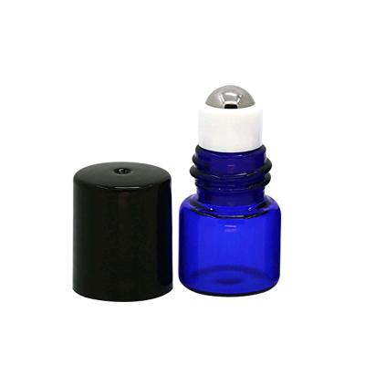 China Cobalt Blue Essential Oil Roll Cosmetic Bottle Glass 1ml Mini Travel Sample Vial Roll on Bottles with Stainless Steel Balls for sale