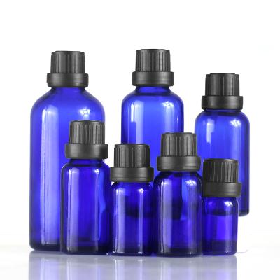 China Blue Euro Serum Dropper Bottle Essential Oil Bottle 1oz Dropper Cosmetic Glass Bottles 5ml 100ml With Euro Dropper Orifice Reducer for sale