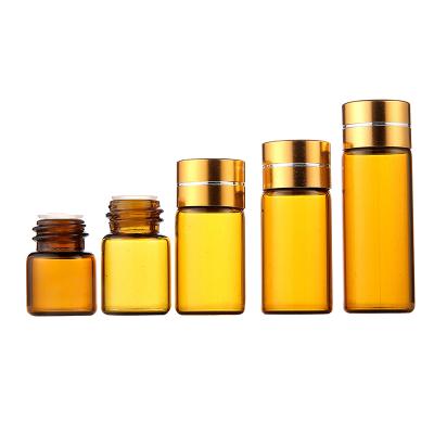 China Empty Mini Cosmetic Glass Bottle 5ml 8ml 10ml 15ml Powder Vial Essential Oil Sample Bottle With Gold Lids for sale