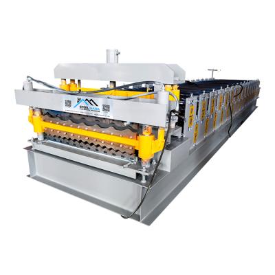 China Hotels 988 1044 Corrugated Steel Sheet Roof Tile Double Layer Glazed Roll Forming Making Machine For Building Material Making for sale