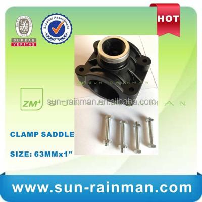 China High Quality Threaded (Stainless Steel Cap) PP Reinforced Saddle Clamp For PVC Pipe Fitting for sale