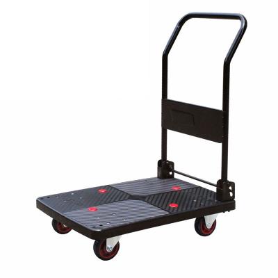 China Factory Price Black 150kgs Color Tools Uni-quiet Heavy Duty Foldable Handle Plastic Hand Truck Platform Trolley PLA150P-DX-BK for sale