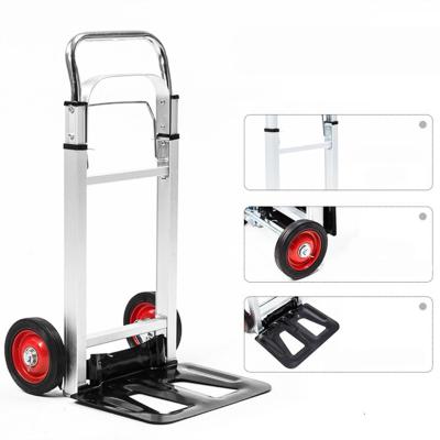 China Foldable 90kgs Aluminum Uni-Quiet Foldable Hand Truck With Telescopic Handle Luggae Cart Portable Trolley Cart With Rubber Wheels FHT90 for sale