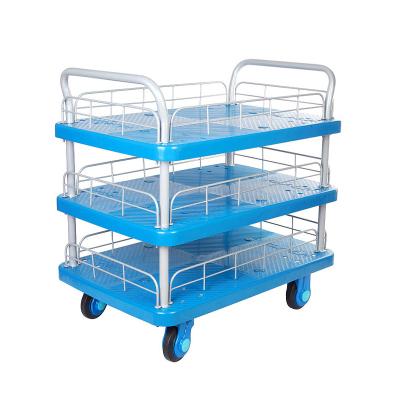 China Uni-Silent3 Tools Medium Layer Load Platform Trolley with Guardrail and Double Handles PLA300N-T3-HL3-D for sale