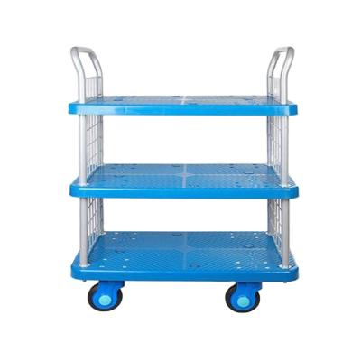 China Tools Platform 250kgs Uni-silent Plastic Multi Layer Hand Trolley PLA250N-T3-SC for sale