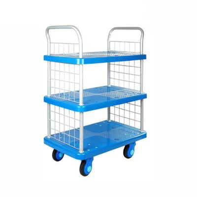 China Tools Size 250kgs Platform Library Book Trolley Medium Layer Hand Plastic Uni-quiet Medium Trolley PLA250N-T3-SC for sale