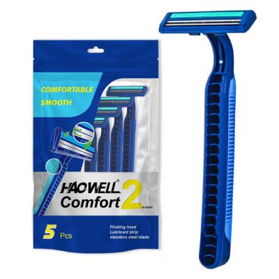 China Haowell Hot Selling Twin Blade 2 Blade Disposable Razor Shaving Disposable Razor Blade With Rubber Handle for sale