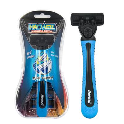 China HW-B378DL compatible disposable triple blade razor china 1pc with cartridge /blister packing fast delivery soft rubber handle china for sale