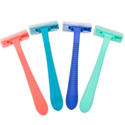 China Male & Female B212GLj Handle Twin 2 Blade Wet Or Dry Shaving Disposable Plastic Razor With Lubricant Strip For Hotel Good Shave For Man And Woman for sale