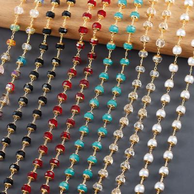 China Copper Multi Color Around Bead Metal Link Chain Diy Bracelet Natural Stone Necklace For Women Jewelry Making Accessories C261 1m/lot for sale