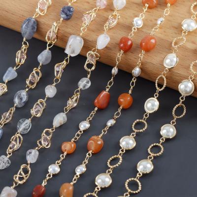 China TRENDY Fashion 18K Gold Plated Diy Zircon Bracelet Necklace Chain Natural Stone Jewelry Making Accessories C217 1m/lot for sale