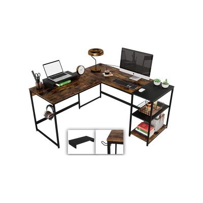 China Wholesale Modern Corner Computer Table L Shaped Computer Desk With Wood Monitor Stand for sale