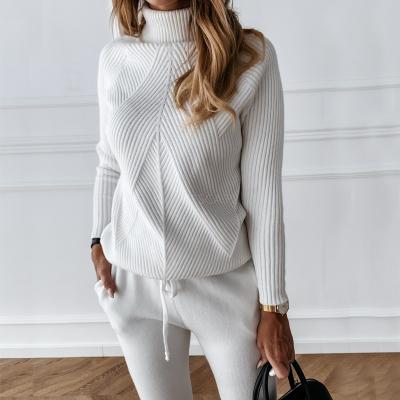 China Anti-wrinkle High Quality Stretch Warm Casual Ladies High Collar Design Can Be Customized 12GG Knitted Sweater ODM\OEM for sale