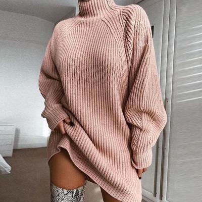 China Anti-Wrinkle 2021 Autumn/Winter High Quality Cotton Women's 100% Loose Long Sleeve Knitted Sweater Semi-Turtleneck Casual Warm Sweaters for sale