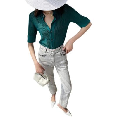 China Women Loose Lady Summer Sweater Ladies OEM Anti-pilling Fit Square Neck Cardigan Knitwear Wide Brim for sale