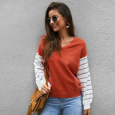 China Anti-wrinkle new spring, winter and autumn stripe splicing 12GG style breathable sweater long sleeve loose pullovers women for sale