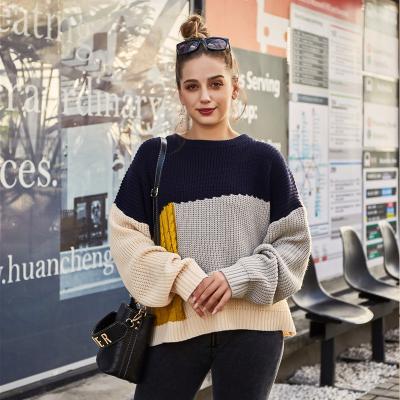 China Anti-wrinkle 2021 classic fashion autumn/winter retro loose casual striped patchwork knitted ladies long sleeve sweater for sale