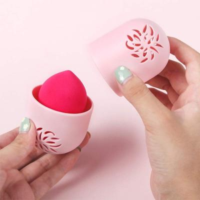 China Beauty Makeup Sponge Silicone Blast Powder Blending Case Holder Silicone Travel Capsule Makeup Sponge Facial Packaging for sale