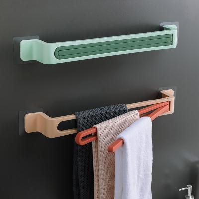 China Multifunctional Creative Non-perforated Fashion Bathroom Toilet Activity Towel Rack Folding Towel Holder Household Tools Double Shelf for sale