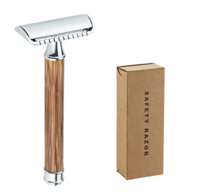 China Custom Made Biodegradable Twin Blade Bamboo Handle Edge Shaving Safety Razor for sale