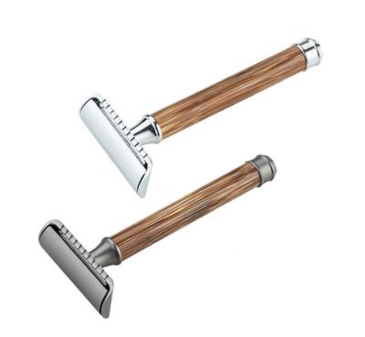 China Twin Black Eco-Friendly Durable Natural Bamboo Handle Double Edge Metal Chrome Blade Wood Safety Razor for sale