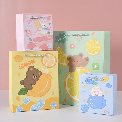 China Bear Cartoon Gift Paper Bag Environmental Protection Tote Bag Birthday Party Cute Recyclable Cute Paper Handbag for sale