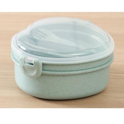 China Simple portable wheat straw food box wheat straw love household picnic lunch box with fork and spoon for sale