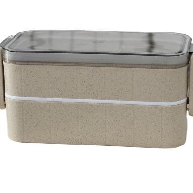 China Household Traditional Portable Picnic Wheat Straw Double-Layer Side Buckle Lunch Box With Storage Box Chopsticks for sale