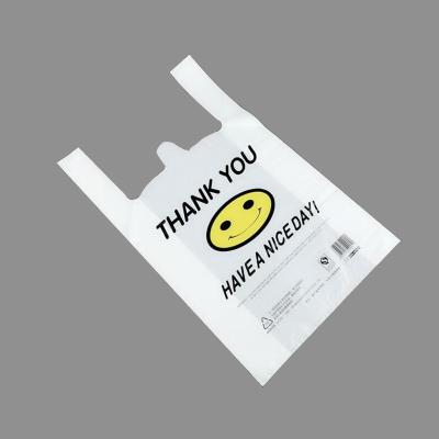 China Recyclable Smiling Face T Shirt Grocery Disposable Plastic Bag On Sale for sale