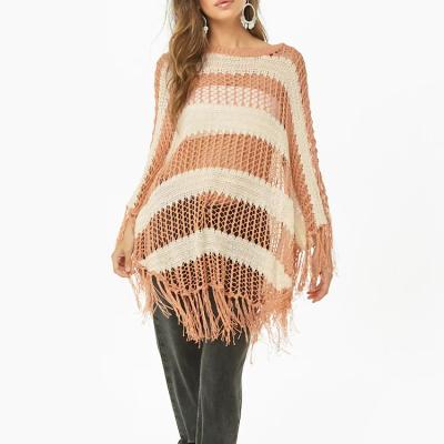 China Anti Shrink Spring Ladies Bar Three Quarter Sleeve Fringe Poncho Sweater for sale