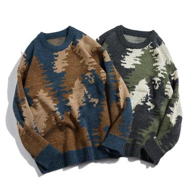 China Custom Made Knitwear Plus Size Anti-pilling Men's Three Color Reverse Image Jacquard Men Pullover Sweater for sale