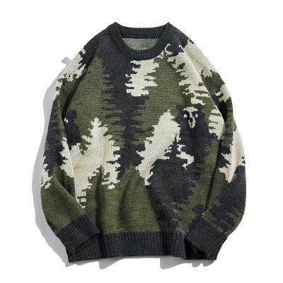 China Autumn Pullover Oversized Luxury Mohair Jacquard Anti-Pilling Knit Custom Made Mens Crewneck Sweater for sale