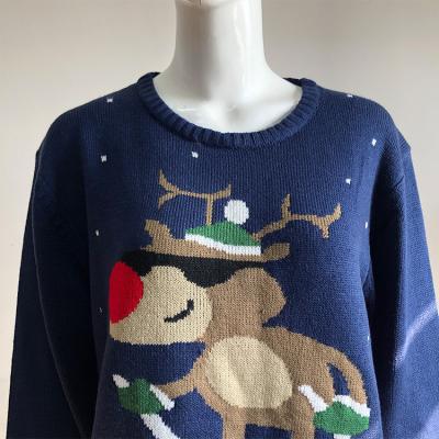 China Anti-wrinkle Bule Patterns Cartoon Christmas Knitting Sweater For Girls for sale