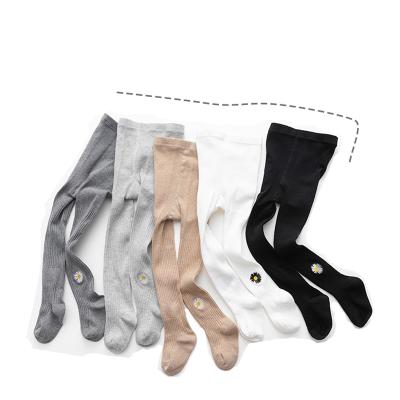 China New Arrival Breathable Pantyhose Solid Color Customize Cute Embroidery Cotton Children Girl Tights for sale