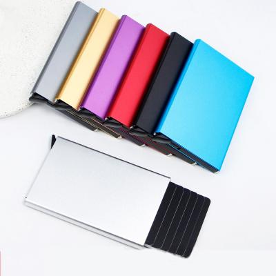 China Fashion Custom Custom Laser Logo Business Gifts Pop Up Card Holder Aluminum Metal RFID Blocking Automatic Credit Card Holder for sale