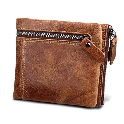 China New Crazy Horse Anti-theft Genuine Leather Wallet Men Coin Purse Male Small Pocket Money Bag for sale