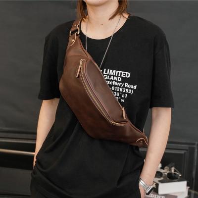 China Simple Vintage High Quality Cowhide Chest Bag Leather Trim Shoulder Messenger Men Belt Bag Casual Sports Waist Packs for sale