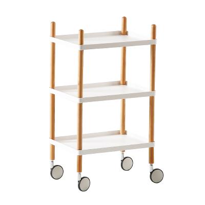 China New Tabletop Foldable Modern Plastic Serving Cart For Restaurant Mobile Serving Cart 3 Layer Kitchen Shelf With Wheels for sale