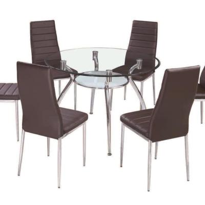 China Modern Modern Design Round Tempered Glass Dining Table And Leather Dining Chairs for sale