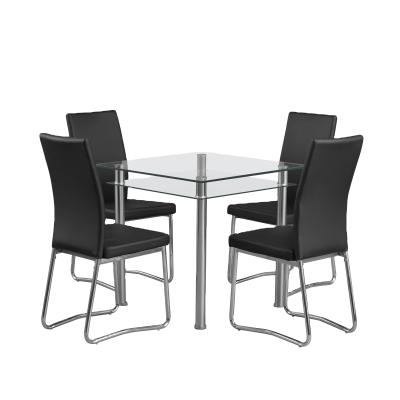 China (Other) Adjustable High Quality Two Tier Tempered Glass With Stainless Steel Leg Dining Table Set 4 Chairs For Dining Room Furniture for sale