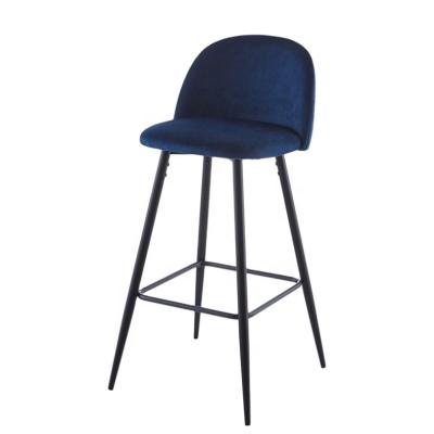 China New Modern Popular Luxury High Bar Furniture Blue Velvet Bar Chair With Metal Leg for sale