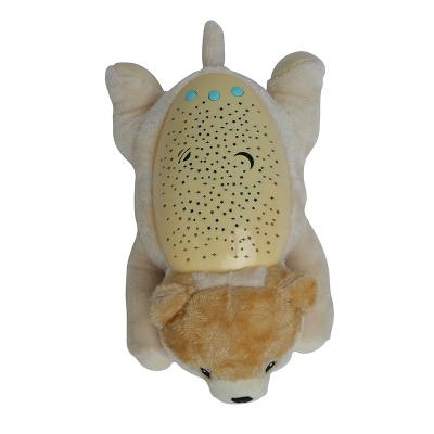 China 0-7 Jaar Oud Baby Slaap Zoeter Speelgoed Hond Plush Pop Met Projecteerbare Verlichting En Muziek Te koop