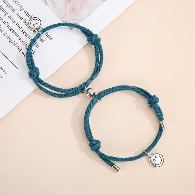 China FASHIONABLE Creative Hand - Woven Magnetic Charm Best Friend Couples Adjustable Size Bracelet with Dangling Smile for sale